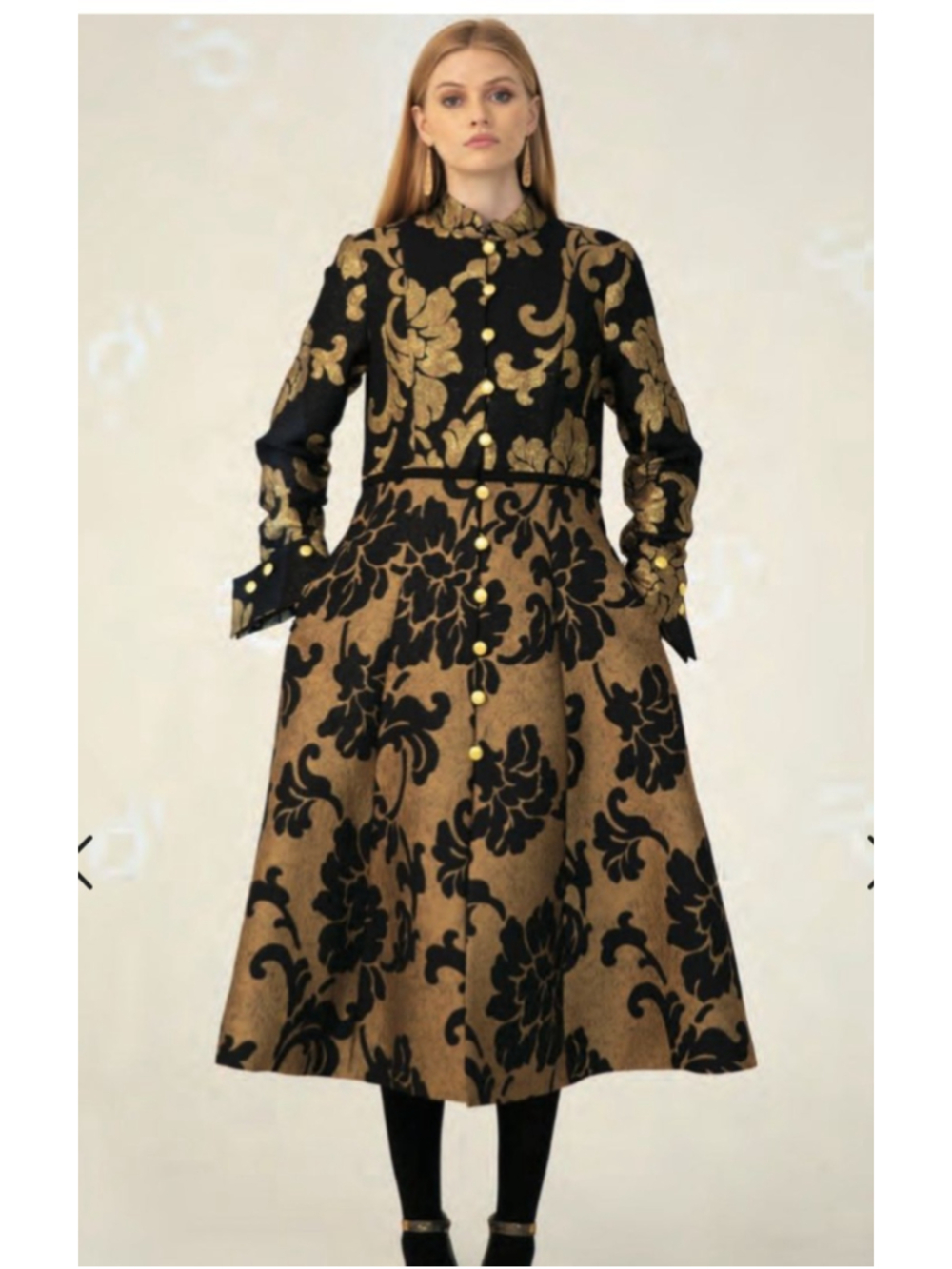 Samuel Dong Fitted brocade coat/dress with removable cuffs. Size XL. NWT